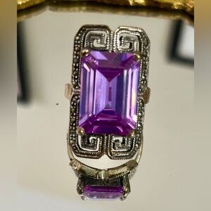 VINTAGE Amethyst Marcasite Statement Ring